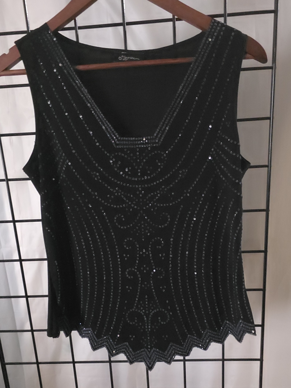 Vintage S. Levine Beaded Black Sleeveless V-Neck Top